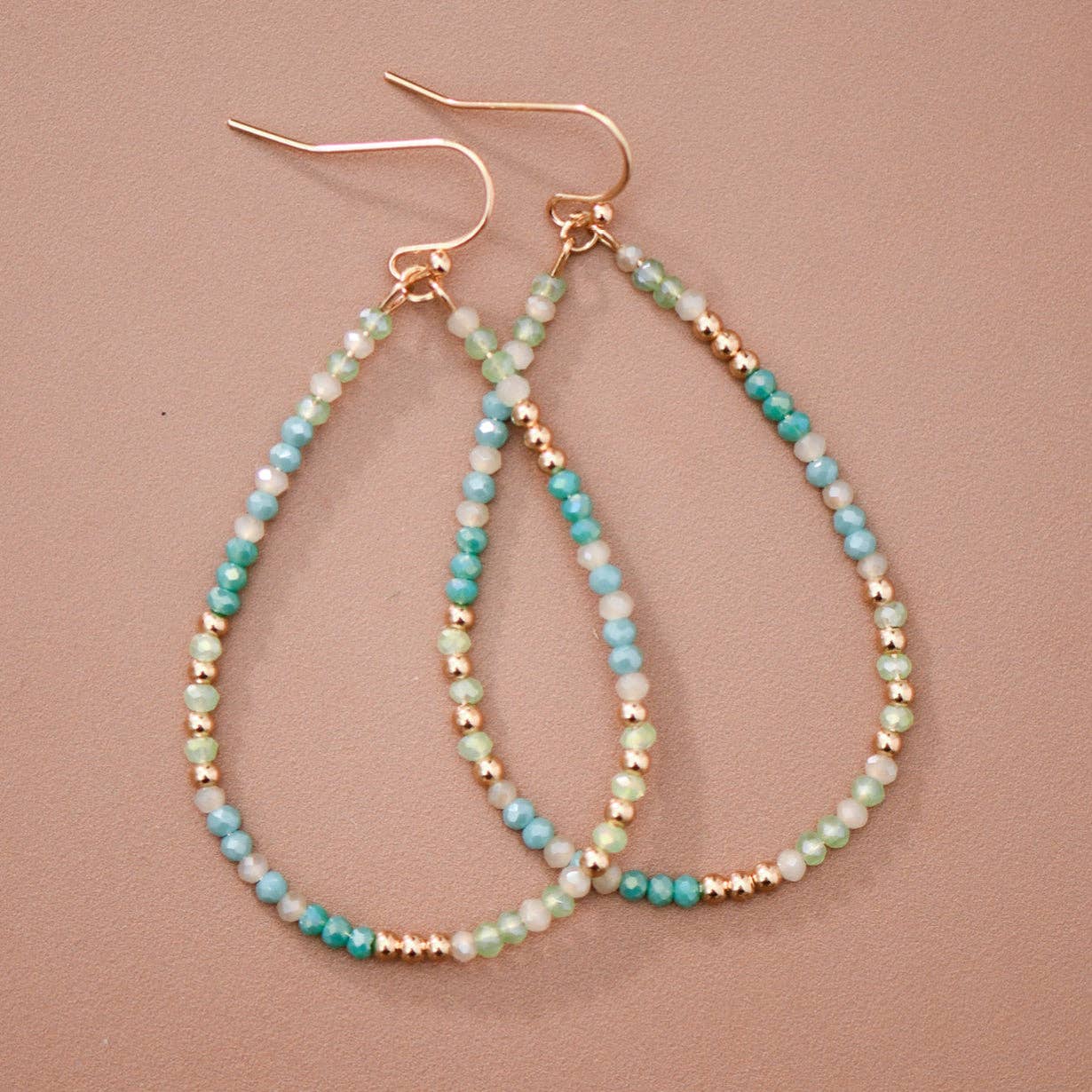 Blue Green Glass Crystal Teardrop Earrings