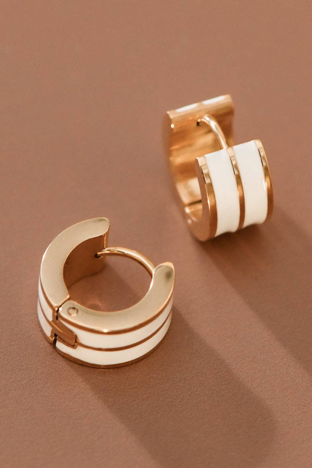 18K Gold PVD Plated White Enamel Stainless Steel Hoop Earrings