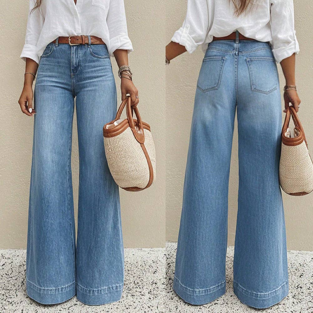 Vintage Wash Wide-Leg Jeans