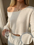 Off-Shoulder Striped Long Sleeve Top