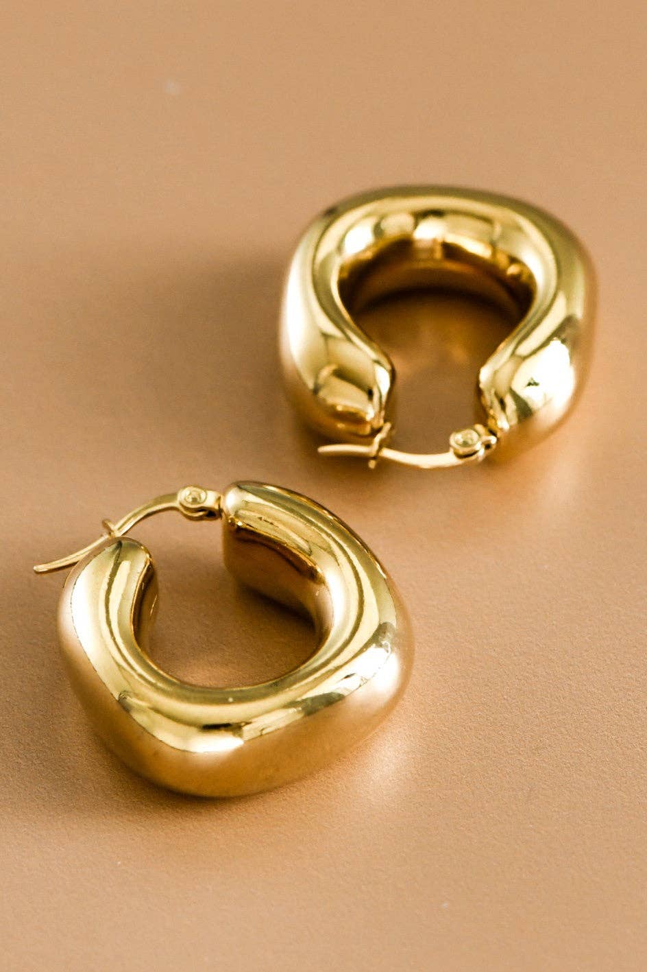 18K Gold Plated Waterproof Stainless Steel Hoop Earrings