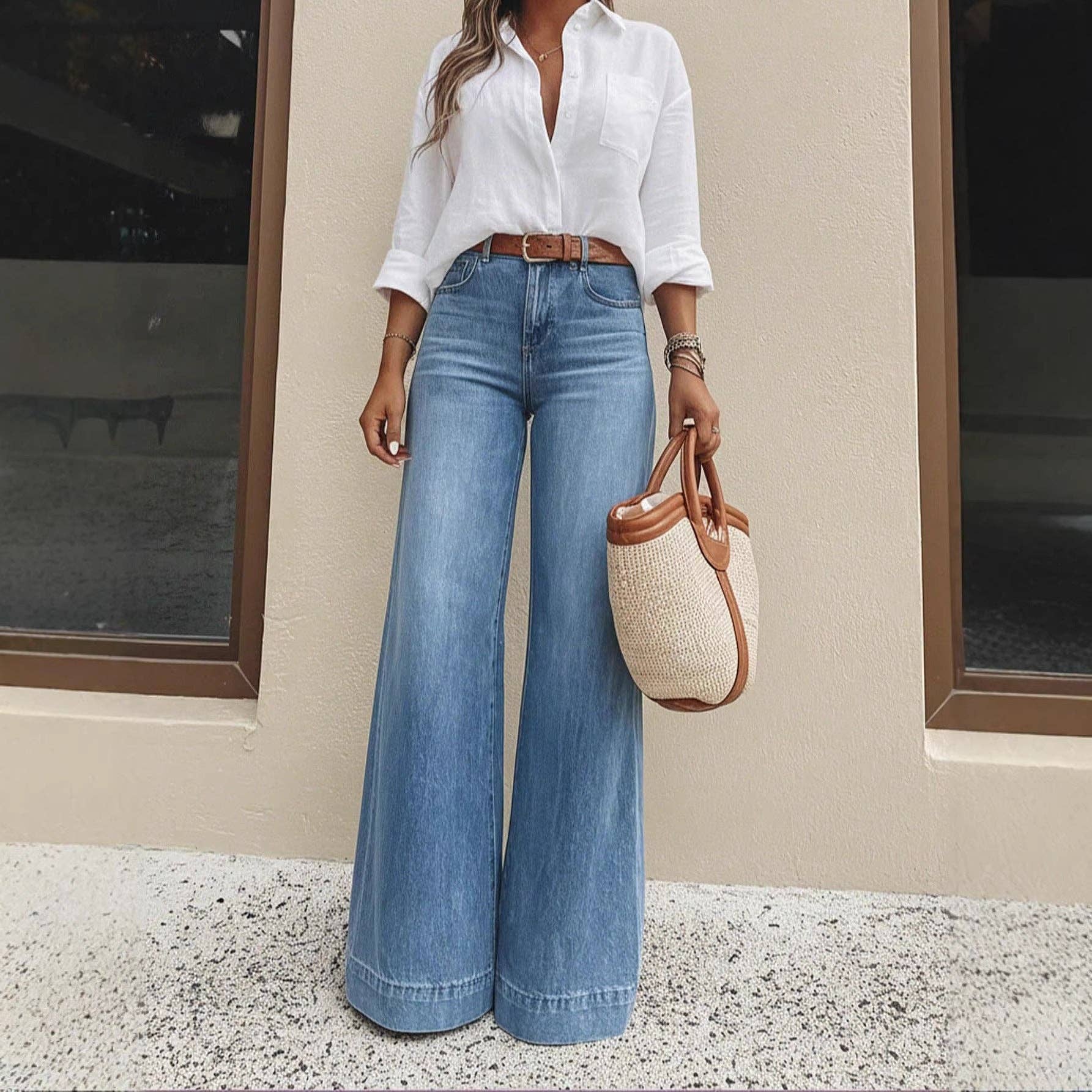 Vintage Wash Wide-Leg Jeans