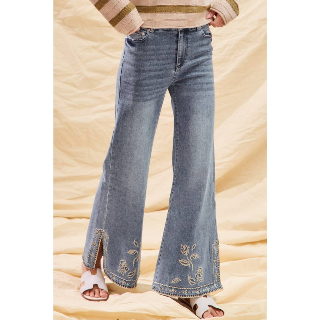 Floral Embroidered Flare Jeans